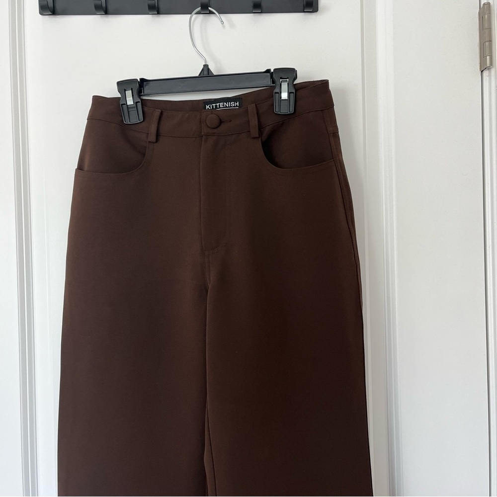 Kittenish Small Chocolate Brown High Waisted Trouser Pants - Picture 3 of 8